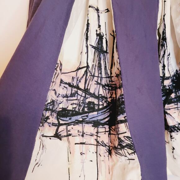 Merona blue and white nautical boat print pleated knee length skirt sz 2 preppy - Picture 4 of 11